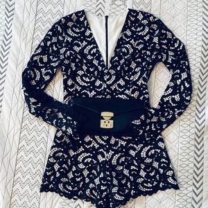 Long Sleeved V-neck Romper with Satin Lining